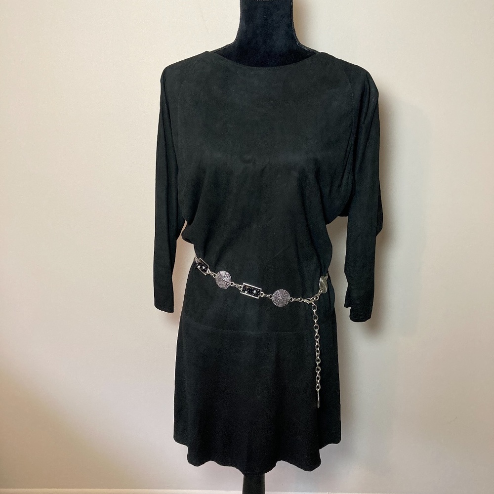 Vintage Suede Dress, Black, Size Small